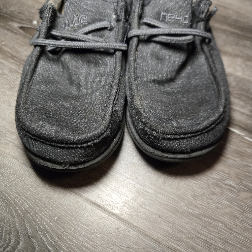 Hey‎ Dude Shoes Kids 1 Wally Slip On Black Gray Fabric Moc - Picture 3 of 8